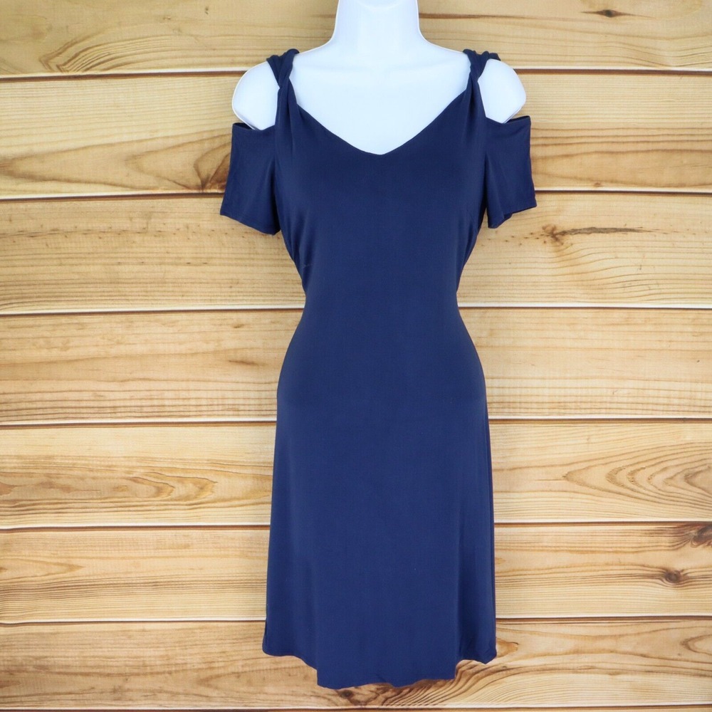 Westport Dress Womens Size XS Dark Blue Cold Shoulder Short Sleeves Stretch Soft